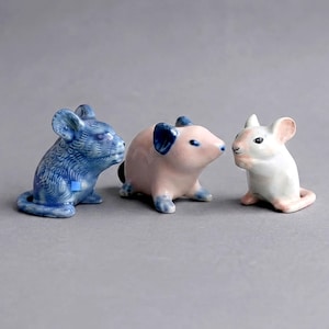 Hand-Painted Miniature Ceramic Mouse Figurine for Dollhouse or Tiny Collection Display