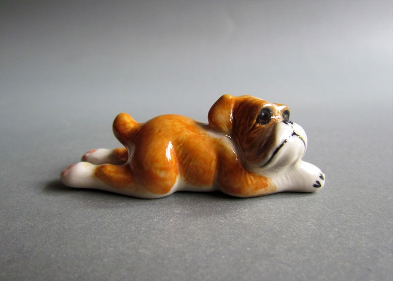 Baby French Bulldog Dog Miniature Ceramic Figurine Pets Statue Collectible Porcelain Figures Decor Gift Puppies Small Amimal White Brown image 6
