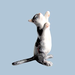 Miniature Ceramic Cat Animal Cute Little Tiny Small White Black blue Figurine Statue Decoration Hand Painted Collectible Gifts Standing Cat image 5