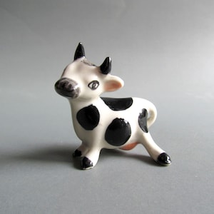 Miniature Ceramic Cow, Handmade, blue Cow, Decorative and collectible ornaments Christmas New Year White Black Funny cow