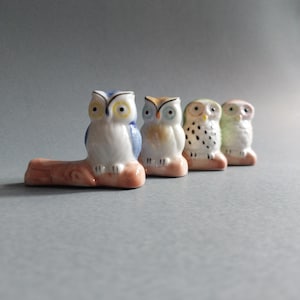 Owls Bird Ceramic Figurine Miniature Porcelain Animal Statue Collectible Decor Night Bird Owl Woodland Gift Ornament Chopstick Rest