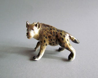 Miniature Ceramic Wild Hyena Africa Animal Little Tiny Small Grey Black Figurine Statue Décor Hand Craft Painted Collectible