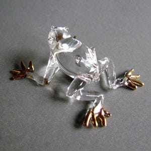 Frog Miniature Figurines Animals Hand Blown Glass Art Decor Toad Lampwork Glass Figurines Collectibles Gift Clear Glass Gold Trim