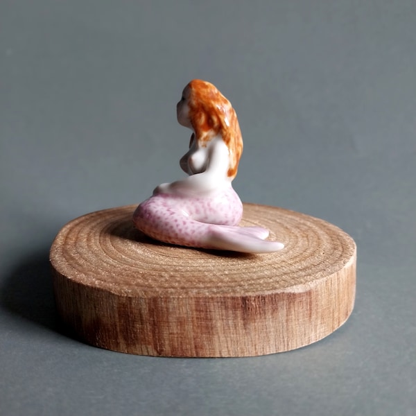 Mermaid Miniature Ceramic Figurine Pink, Green Fairy Naked Girl Statue Collectible Decor Porcelain Fish Siren Famale Laying Setting CHOOSE