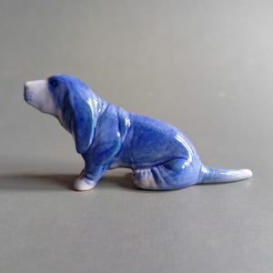 Dog Ceramic Figurine Miniature Porcelain Animal Statue Collectible Decor Small Tiny Little Gifts Delft Blue Basset Hound Holidays gift