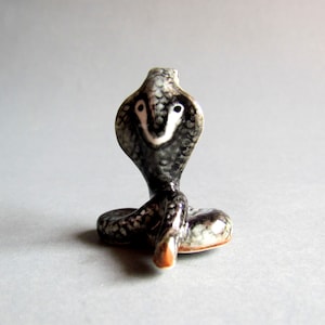 Cobra Snake Miniature Ceramic Animal Figurine Snake Porcelain Statue Collectible Gift Sculpture Tiny Snake Figures Reptile Black Orange