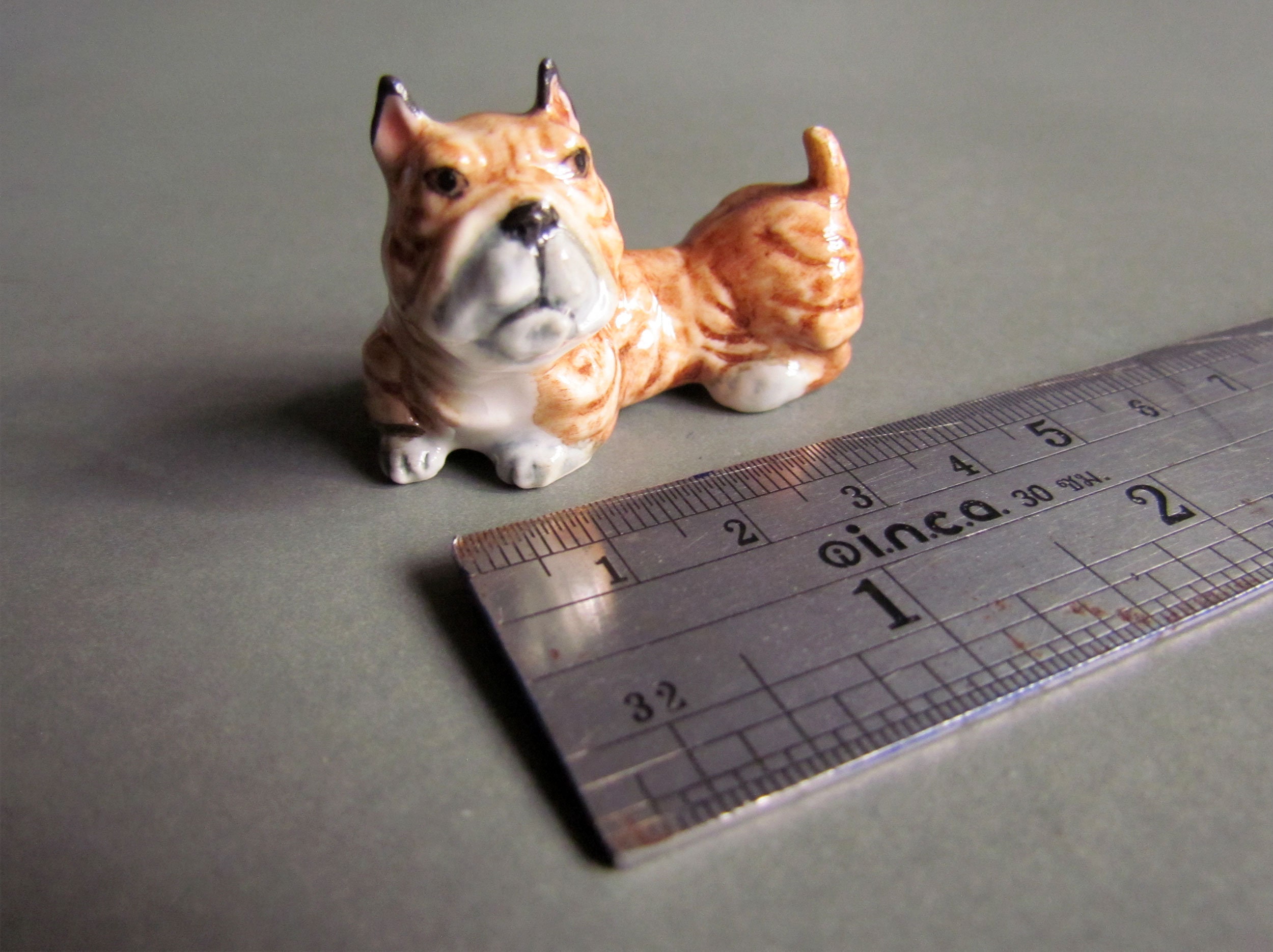 Miniature Ceramic Figurine Bulldog Dog Animal Statue Porcelain Etsy