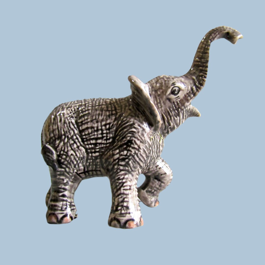 Elephant Ceramic Figurine Miniature Porcelain Animal Statue Etsy