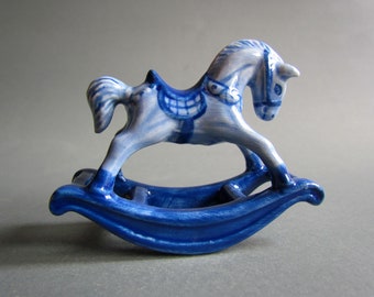 Rocking Horse  Ceramic Animal Figurine Miniature Collectible Gifts Animal Décor Green Red Blue Porcelain Hand made CHOOSE