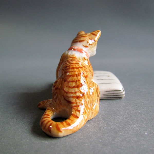 CHOOSE Cat On Book Miniature Ceramic Figurine Tiny Small Pets Little Tabby Porcelain Decor Collectible Gifts Cuddly Dolls Animal Brown Grey