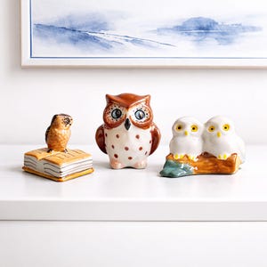 Ręcznie malowana ceramiczna figurka sowy | Fantazyjna figurka ptaka z ceramiki | Nowoczesny, leśny prezent do domu