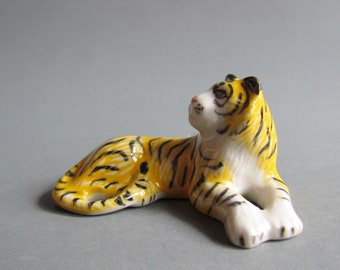 Keramikfigur Miniatur Tier Porzellan Tiger Statue Wildtier Zoo Sammler Geschenk Dekor Bengal Tiger Weiß Schwarz Gelb