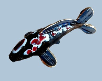 Koi Fish Lucky Fish Hand Blown Glass Gold Tripped Animal Art Glass Figurine Statue Collectible Carp Fish Maruno Japanese Black Red White