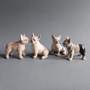 French Bulldog Dog Miniature Ceramic Figurine Pets Statue Collectible Porcelain Figures Decor Gift Puppies Small Amimal White Brown