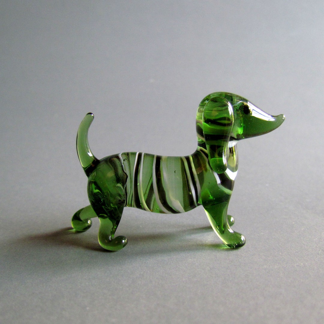 Dackel-Miniatur Aus Mundgeblasenem Glas – 10,2 Cm, Handgefertigte Kunstfigur In Blau/Schwarz, Sammlerstück & Deko