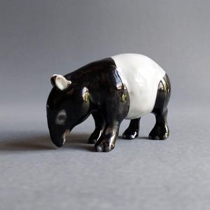 Miniature Ceramic Figurine Tapir Porcelain Statue Malayan Tapir Figure Gardeners of The Forest Black Grey Hand Painted Wildlife Decor
