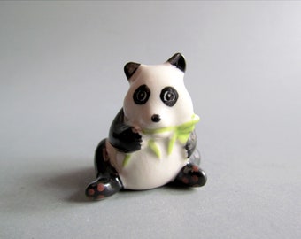 Panda Bear Ceramic Figurine Miniature Porcelain Animal Statue Collectible Decor Small Tiny Little White Black Gifts ind