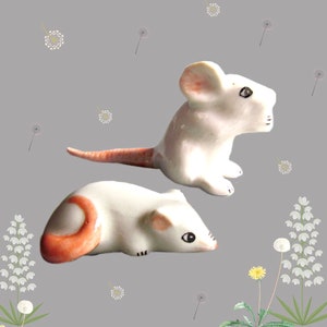 Miniatur MAUS Figuren, weiße Maus, handgemacht, kleine weiße Ratte, Geburtstagsgeschenke Ornament