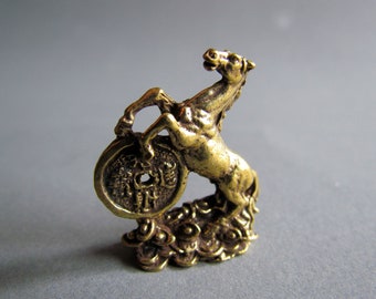 Tiny Lucky Horse With Chinese Coin And Gold Brass Horse Animal Small Miniature Brass Figurine Collectible Decor Gifts Statue