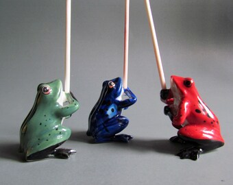 Frog Ceramic Figurine Miniature Porcelain Animal Statue Incense Holder Collectible Decor Small Tiny Little Gifts Toad Blue Red Green