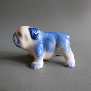 French Bulldog Dog Miniature Ceramic Figurine Pets Statue Collectible Porcelain Figures Decor Gift Puppies Small Amimal Blue White db