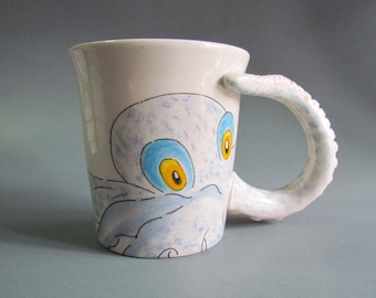 3D Animal Ceramic Porcelain Mug Cup Tea Coffee Drinkware Hand Painted Cup Animal Head Handle Glaze Collectible Mug Octopus