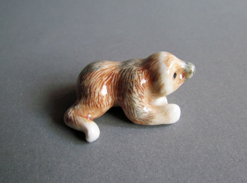 Miniature Sloth Figurine Ceramic Figurine Dollhouse Animal figure Mini Small Decor Collectible Gifts Monkey White Brown Statue Sculpture image 3