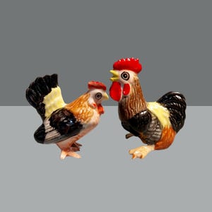 Miniature Animal Ceramic Figurine Chicken Porcelain  Rooster Hen Collectible Gift Decor Farm Countryside Multi Color Black Red White