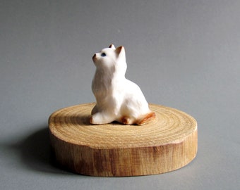 Cat Ceramic Animal Figurine Small Pet Kitty Miniature Collectible Gift Animal Décor White Brown Persian Cat Porcelain Hand made Paint