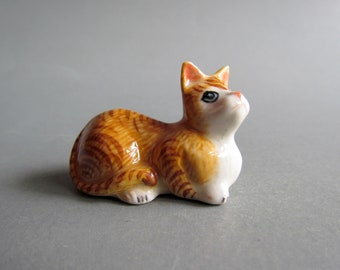 Cat Figurines, Ceramic Cat figurines small, Handmade, Tabby Cat, Cat Lover Gift , Brown cat