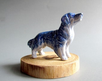 Golden Retriever Dog Figurine Little Animal Small Miniature Ceramic Animal Figurine Statue Blue Standing