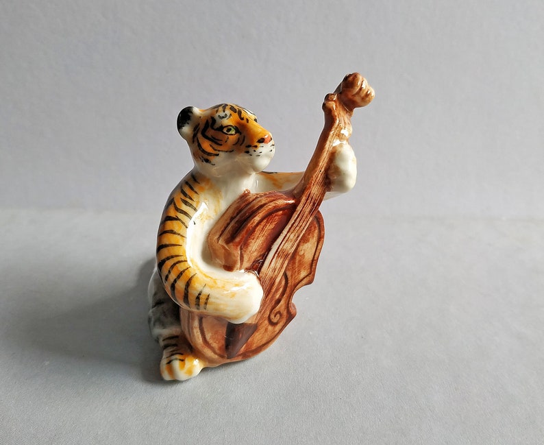 Tiger Cat Figurines Collectibles Gray Ceramic Dollhouse Miniatures Animals