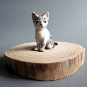 cat, Miniature Animal, cat Ceramic figurine, Ceramic cats, Decor, Collectible, Miniature cat, cat Lover gift, White Grey Gray image 2