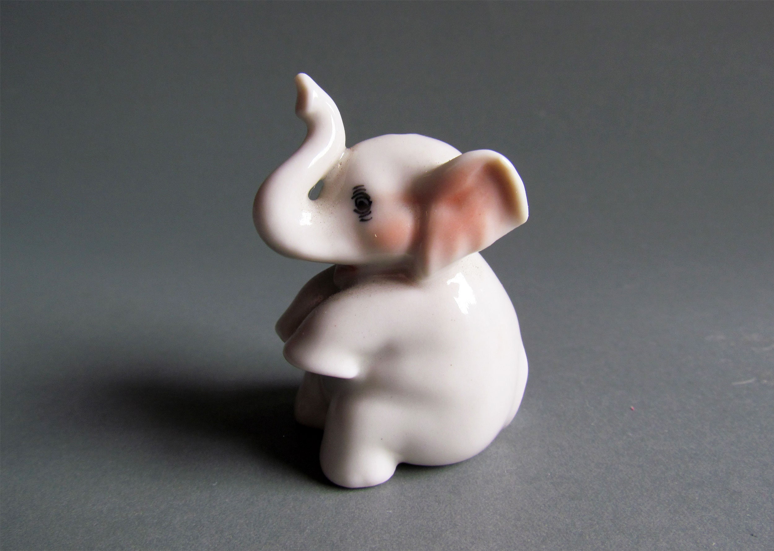 White Elephant Ceramic Figurine Miniature Porcelain Animal Etsy