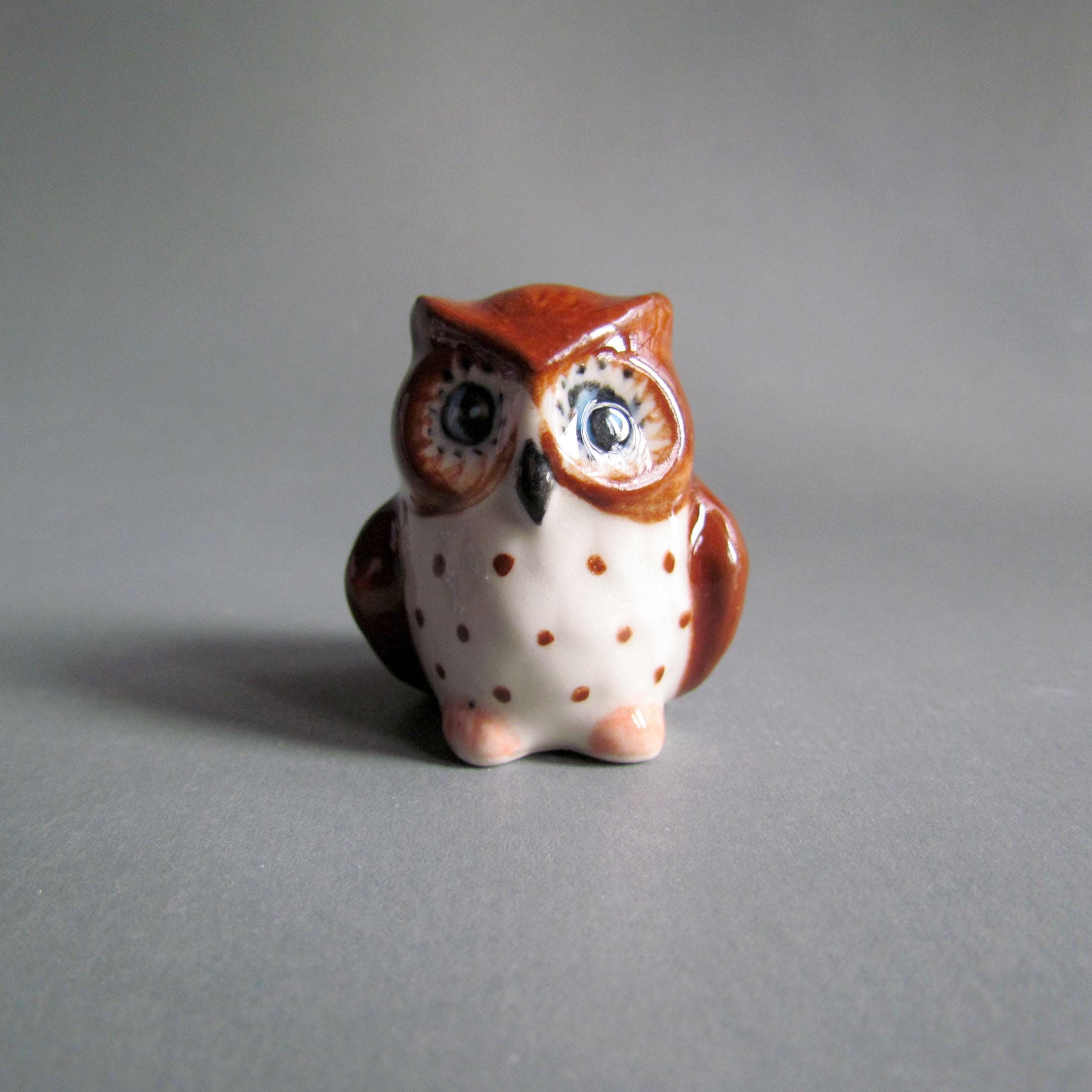 Owl Bird Ceramic Figurine Miniature Porcelain Animal Statue Incense Holder Collectible Decor Small T