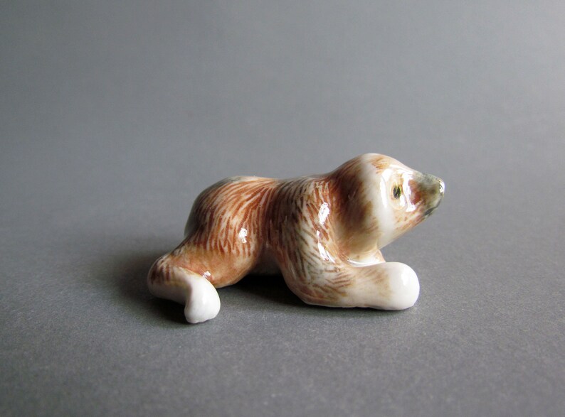 Miniature Sloth Figurine Ceramic Figurine Dollhouse Animal figure Mini Small Decor Collectible Gifts Monkey White Brown Statue Sculpture image 2