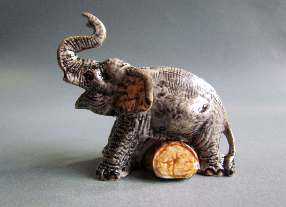 Elephant Ceramic Figurine Miniature Porcelain Animal Statue Etsy
