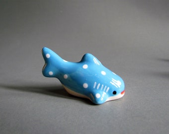 Ceramic Figurine Chopsticks Rest Chopsticks Holder Sea Creatures Whale Shark Cartoon Miniature Animal Figurine Craft Blue White dots