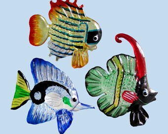 Hand Blown Glass Miniature Exotic Fish Animal Figurine Statue Decoration Collectible Small Craft Hand Painted Figure Multi color