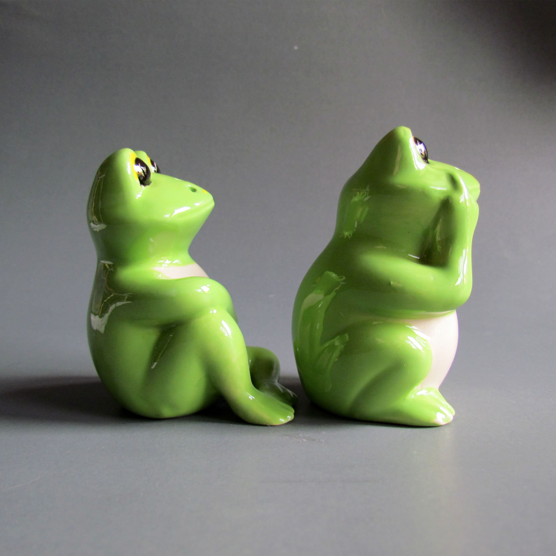 Duo Salière/poivrière Grenouilles Vertes - Céramique - 6,5 X 4 Cm