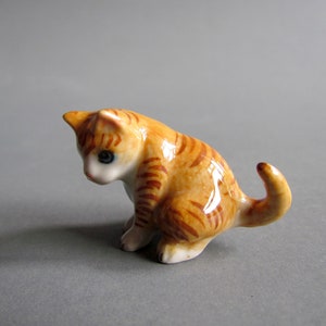 Miniature Ceramic Figurines Cat Ceramic Figurine Porcelain Figure Animal Decor Collectible Kitten Pets Tabby Sculpture Gift