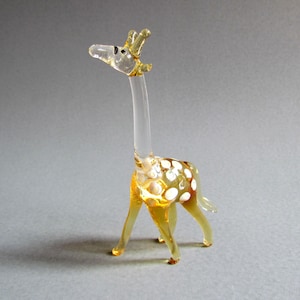 Glass Giraffe Figurine, Hand Blown Glass Giraffe, Art Glass Figurines, Colored Glass, Perfect for Glass Animals Collection Light Brown White
