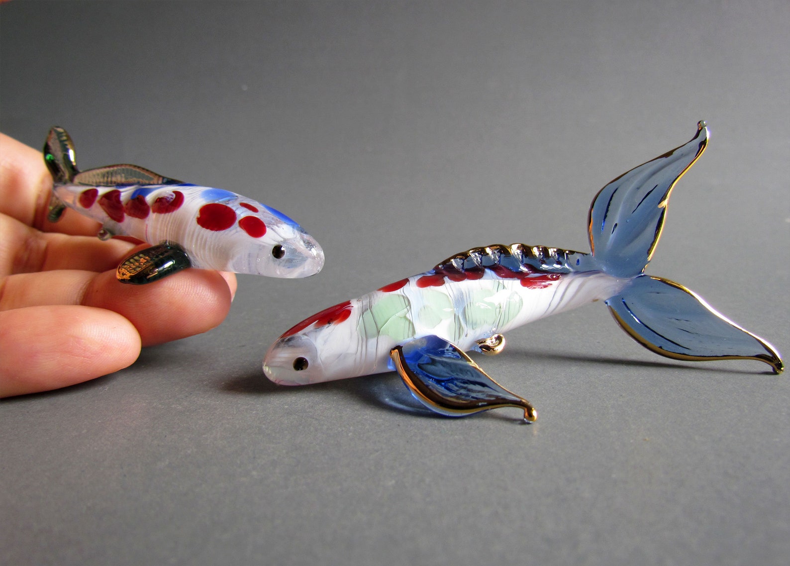 Pair Hand Blown Glass Figurine Koi Fish Lucky Fish Gold Etsy