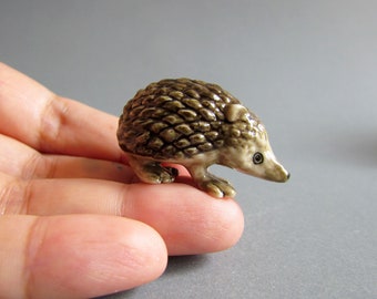 Armadillo Ceramic Porcelain Figurine Miniature Porcupine Figurine Zoo Animal Figurine Countryside Decor Grey Sculpture