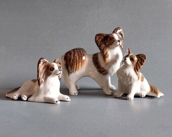 Ceramic Papillon Dog Figurine dog Ornaments Dog Lover Gift Dog Cake Topper Brown White Collectible Decor
