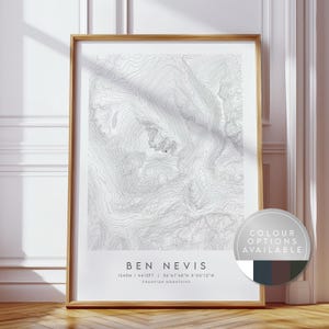 Ben Nevis Print | Hand Drawn Topographic Line Art Print | Map of Scotland’s Highest Mountain | Wall Art | Physical Print