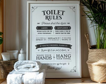 Simple Toilet Rules Poster | Bathroom Decor | Restroom Wall art Print | Physical Prints