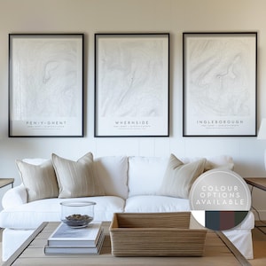 Yorkshire Three Peaks Topographic Art Print: Hand-Drawn Contour Map (Physical Print)