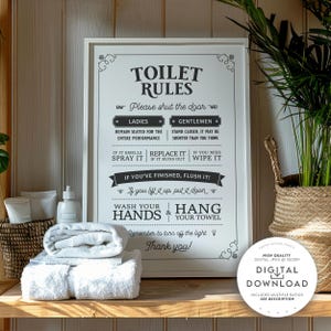 Simple Toilet Rules Poster | Bathroom Decor | Restroom Wall art Print | Digital Download
