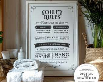 Simple Toilet Rules Poster | Bathroom Decor | Restroom Wall art Print | Digital Download